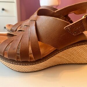 Clarks Tan Leather Wedge Sandals